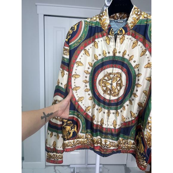 Gucci Mens BLOUSONMERMAID CIRCLE BOMBER ON TWILLGREEN/IVORY PRNT/MIX New - Picture 3 of 13